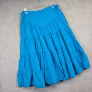 Vintage Color Me Cotton Skirt Womes M Blue Boho Tiered Artsy Flowy Midi USA Made